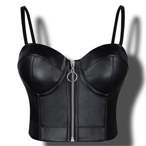 Black Faux Leather Bustier Top